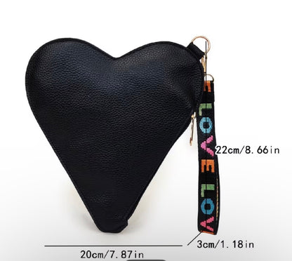 Women's Heart-Shaped Handbag with Wrist Strap & Zipper Closure
