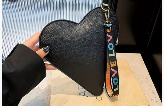 Women's Heart-Shaped Handbag with Wrist Strap & Zipper Closure