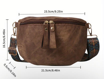 Bohemian Wide Shoulder Strap Vintage Women'S Crossbody Bag, Fashionable Chest Bag