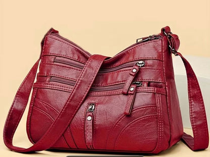 Red Vintage PU Crossbody Bag , Multi-Layer, Women's Fashion Handbag Purse for Daily