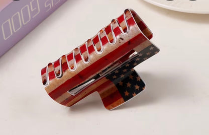 Retro Patriotic American Flag Hollow Square Hair Clip - Vintage Distressed Stars & Stripes Design,
