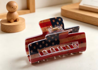 Retro Patriotic American Flag Hollow Square Hair Clip - Vintage Distressed Stars & Stripes Design,