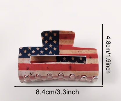 Retro Patriotic American Flag Hollow Square Hair Clip - Vintage Distressed Stars & Stripes Design,