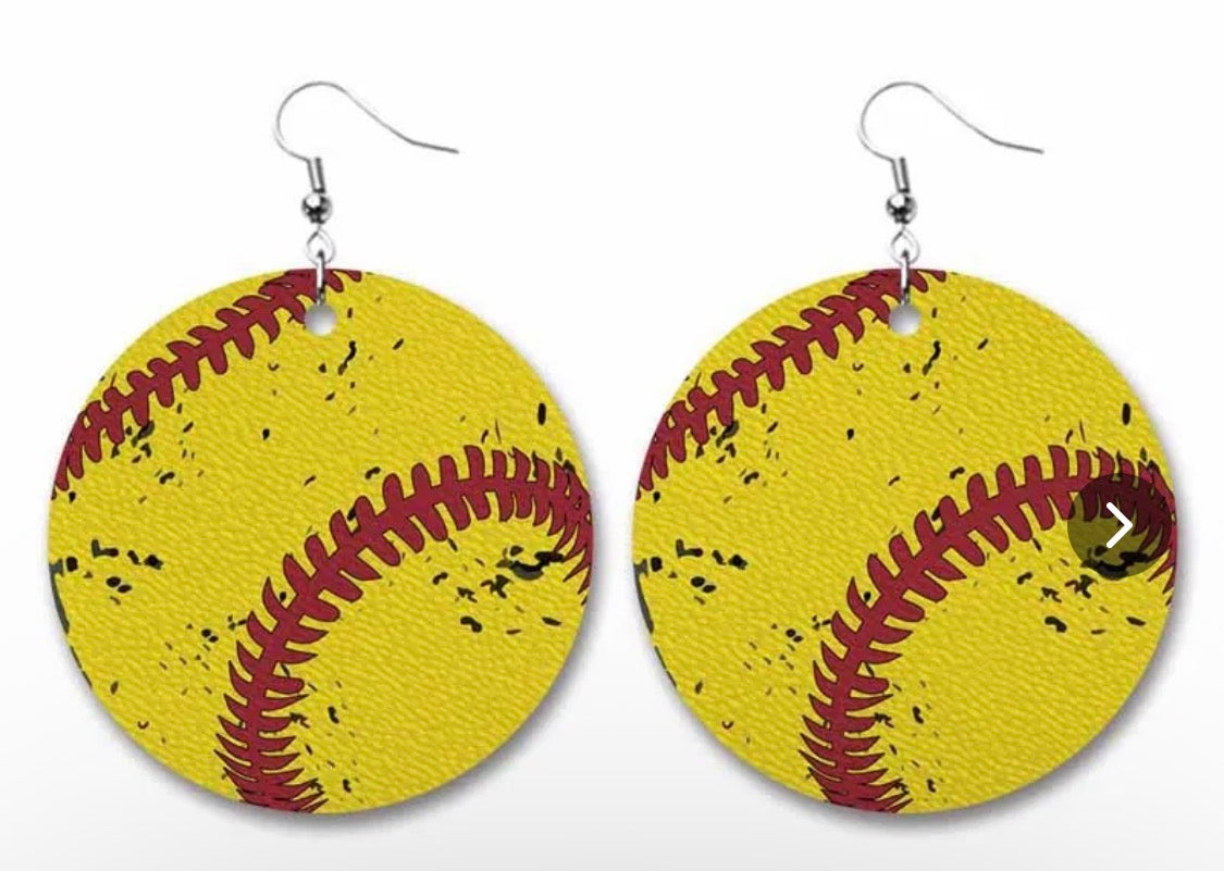 VINTAGE DISTRESSED SOFTBALL EARRINGS