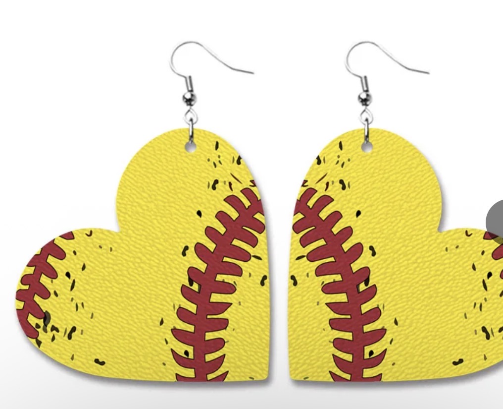HEART SHAPED SOFTBALL EARRINGS