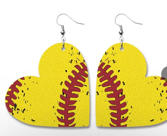 HEART SHAPED SOFTBALL EARRINGS