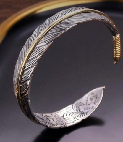 Vintage Feather Open Cuff Bracelet
