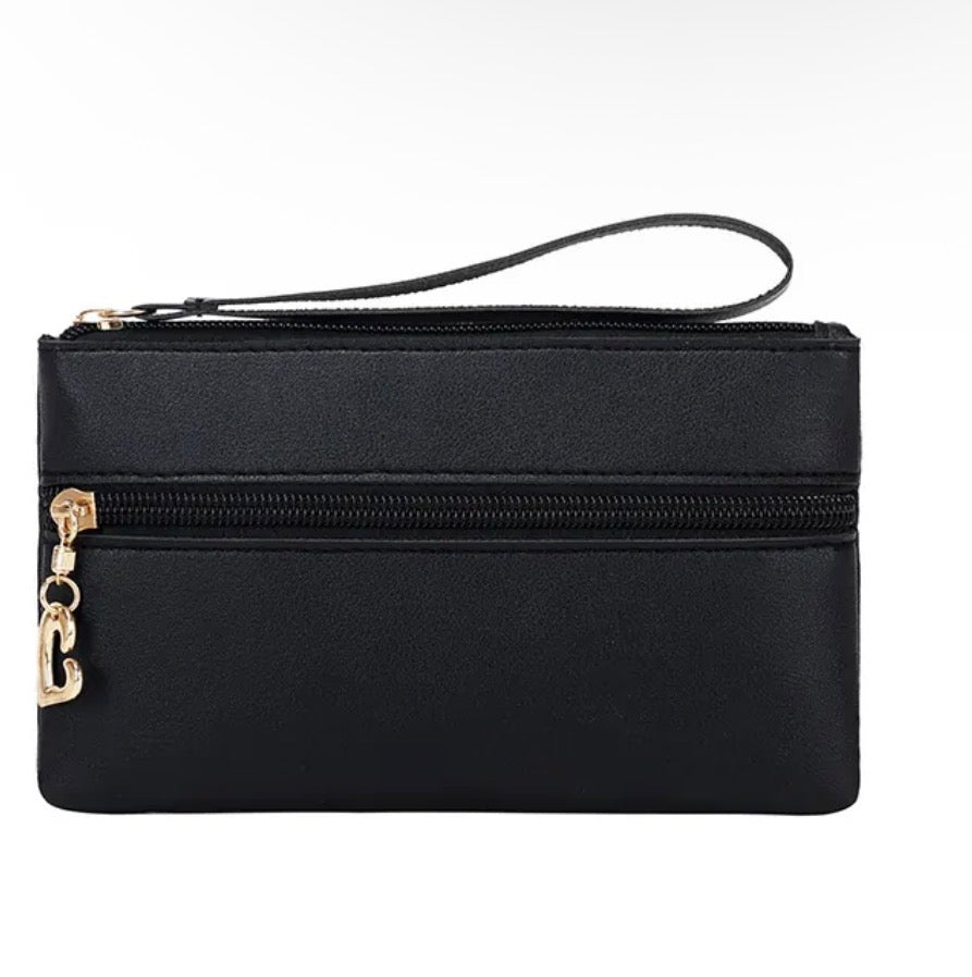 Women PU Leather Clutch Bag Double Zipper Wristlet