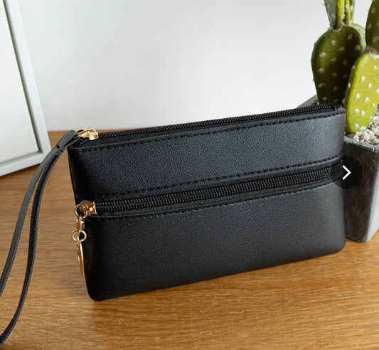 Women PU Leather Clutch Bag Double Zipper Wristlet
