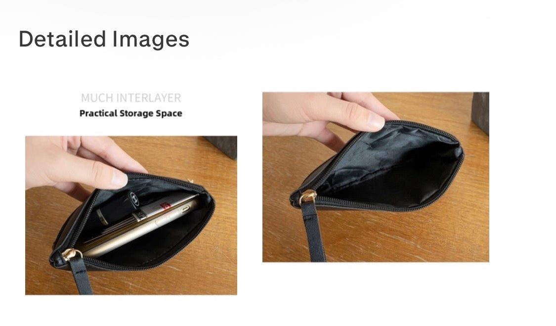 Women PU Leather Clutch Bag Double Zipper Wristlet