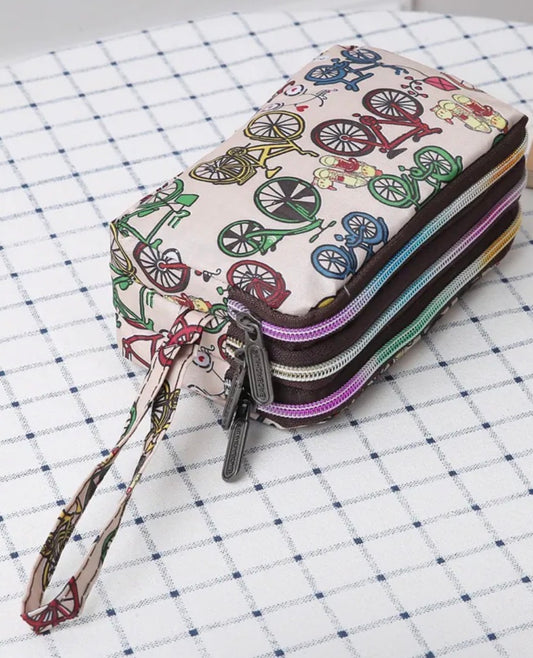 WOMEN'S CANVAS BICYCLE MULTILAYER ZIPPER CLUTCH WALLET