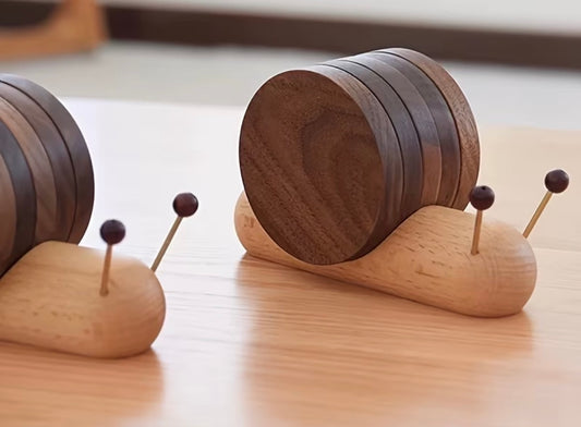 Cute Snail Wooden Coaster Set