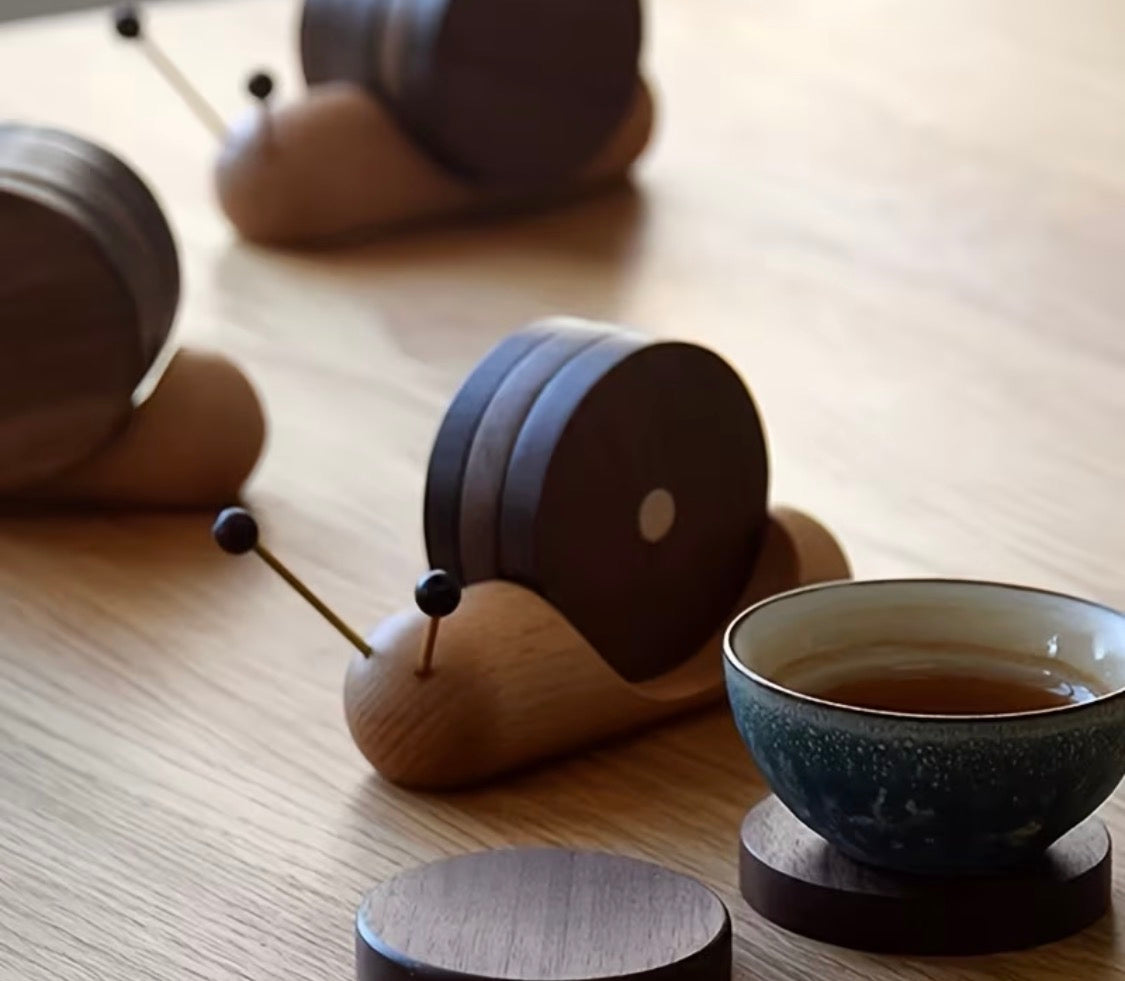 Cute Snail Wooden Coaster Set