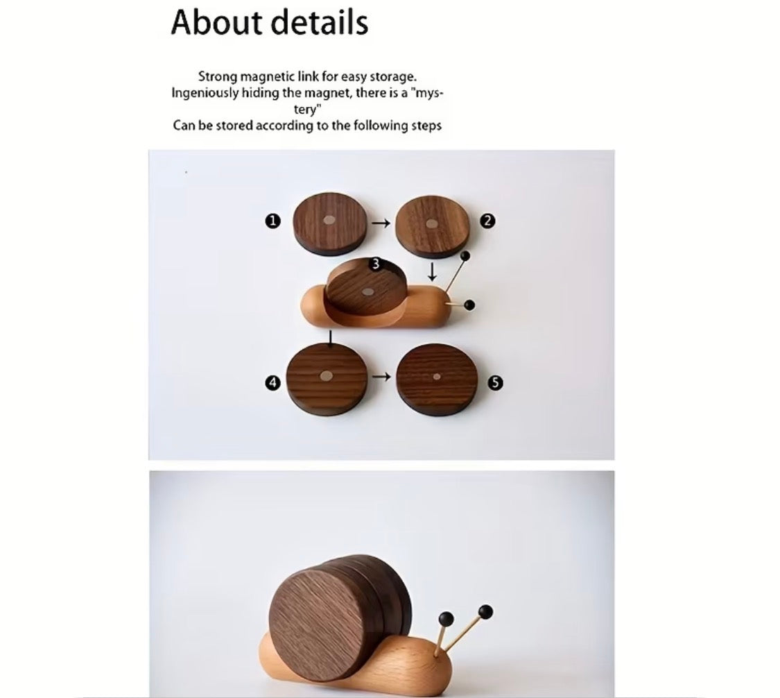 Cute Snail Wooden Coaster Set