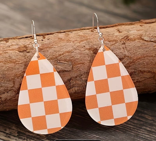 BOHO STYLE ORANGE CHECKERED EARRINGS