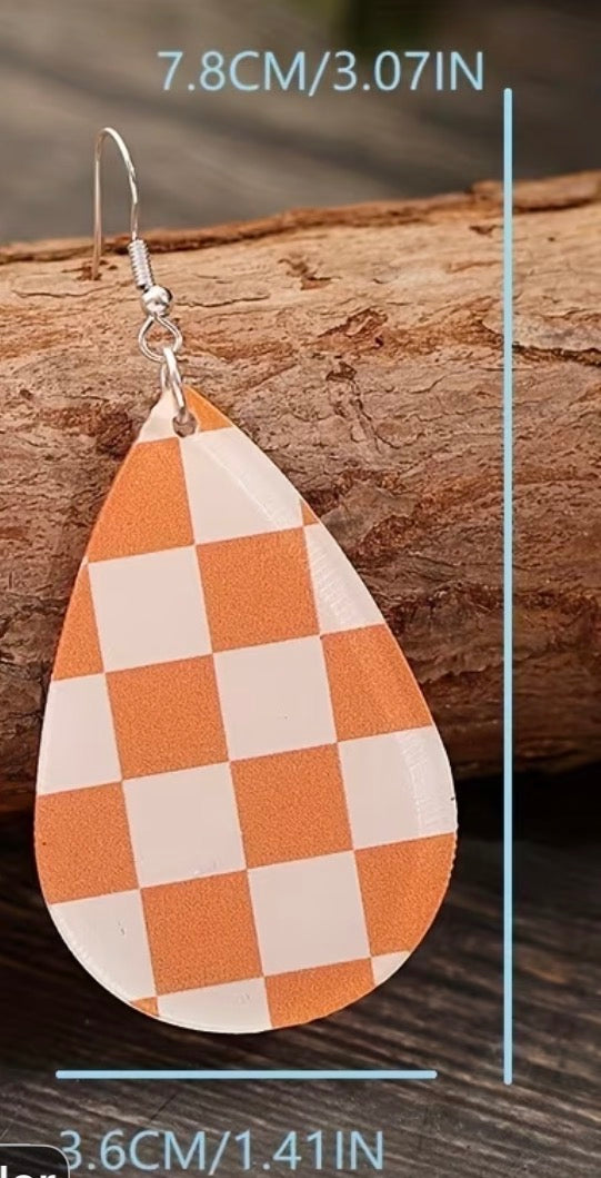 BOHO STYLE ORANGE CHECKERED EARRINGS