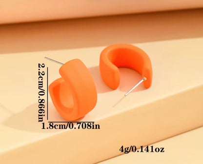 ORANGE CANDY COLORED C SHAPED DROP EARRINGS