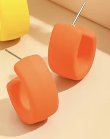 ORANGE CANDY COLORED C SHAPED DROP EARRINGS