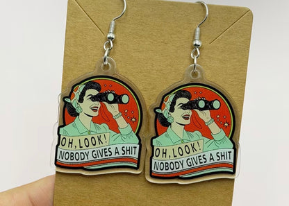 Sarcastic Quirky Cartoon Design, Lightweight, Novelty Earrings
