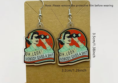 Sarcastic Quirky Cartoon Design, Lightweight, Novelty Earrings