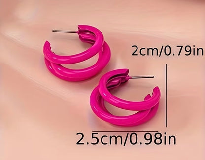 PINK Geometric 3-Tube Lacquered Stud Earrings