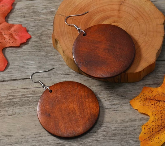 Vintage Boho Brown Wood Earrings