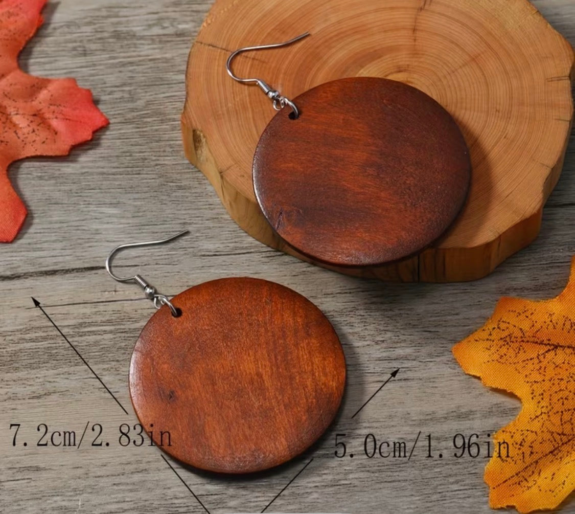 Vintage Boho Brown Wood Earrings