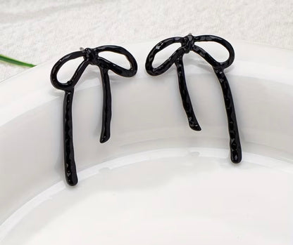 Black Trendy Hollow-Out Large Bow Stud Earrings