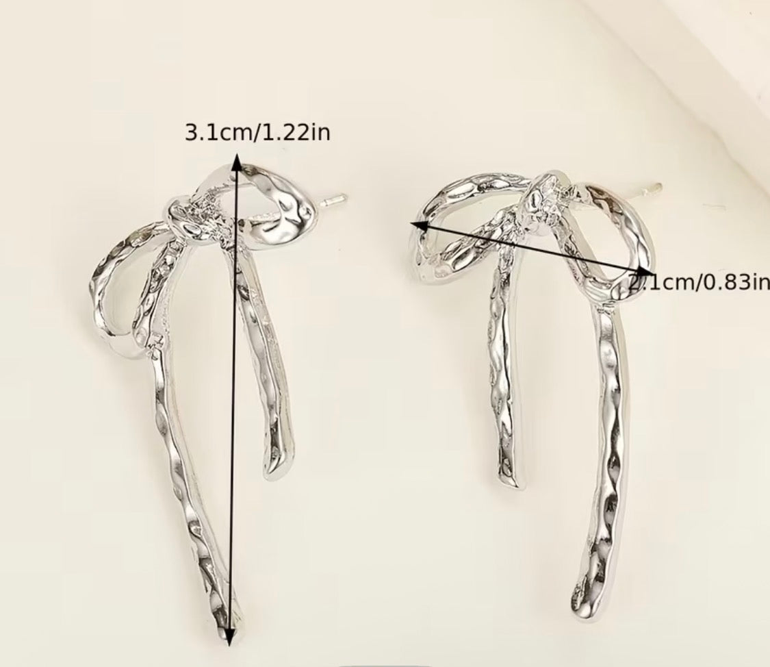 Silver Trendy Hollow-Out Large Bow Stud Earrings
