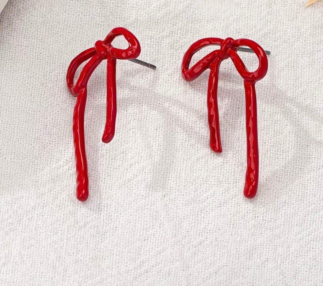 Red Trendy Hollow-Out Large Bow Stud Earrings