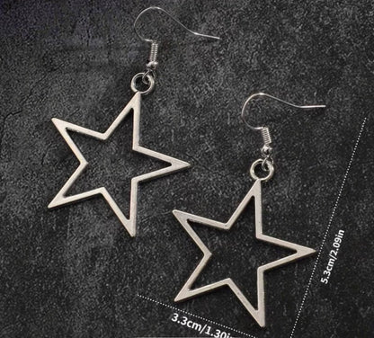 SILVER HOLLOW LARGE STAR EARRINGS