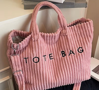 FASHIONABLE SOLID COLOR CORDUROY TOTE BAG