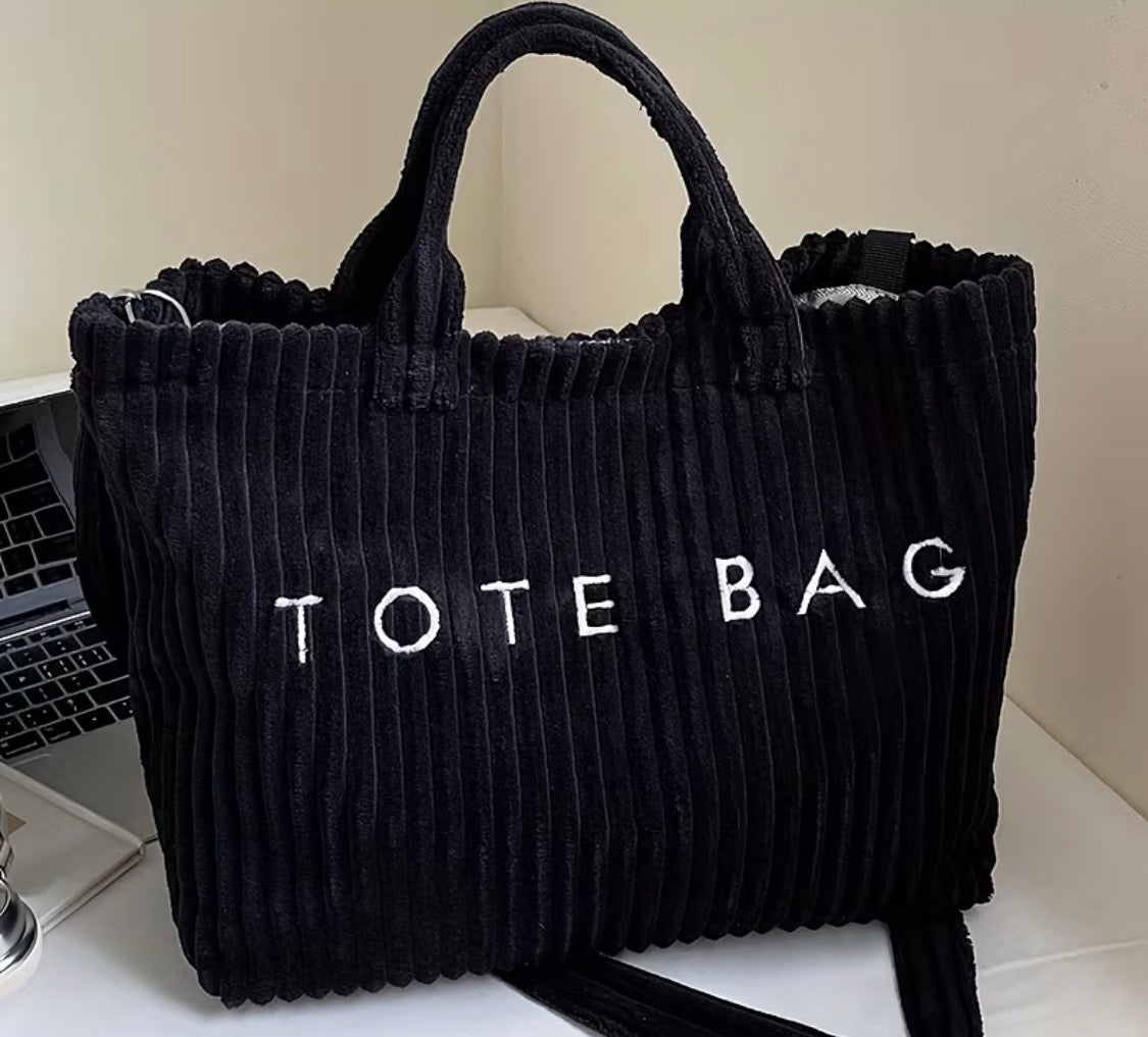FASHIONABLE SOLID COLOR CORDUROY TOTE BAG