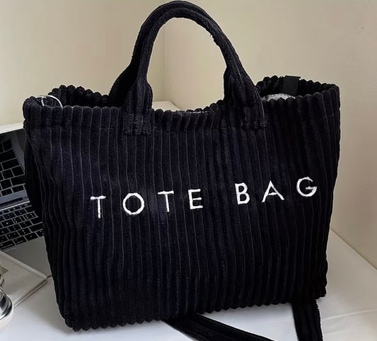 FASHIONABLE SOLID COLOR CORDUROY TOTE BAG