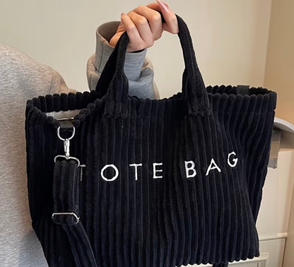FASHIONABLE SOLID COLOR CORDUROY TOTE BAG