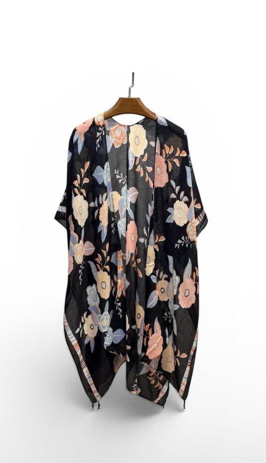BLACK FLORAL KIMONO