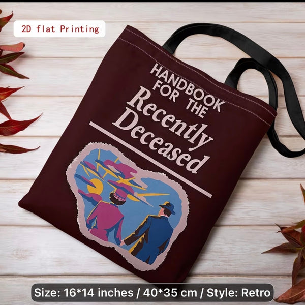 "HANDBOOK FOR THE RECENTLY DECEASED" TOTE BAG