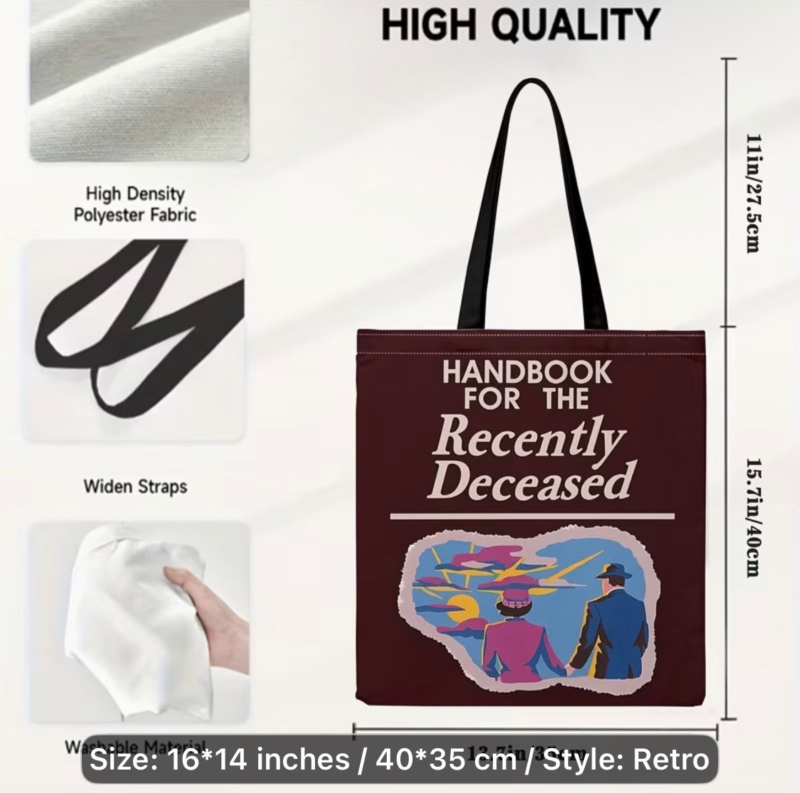 "HANDBOOK FOR THE RECENTLY DECEASED" TOTE BAG