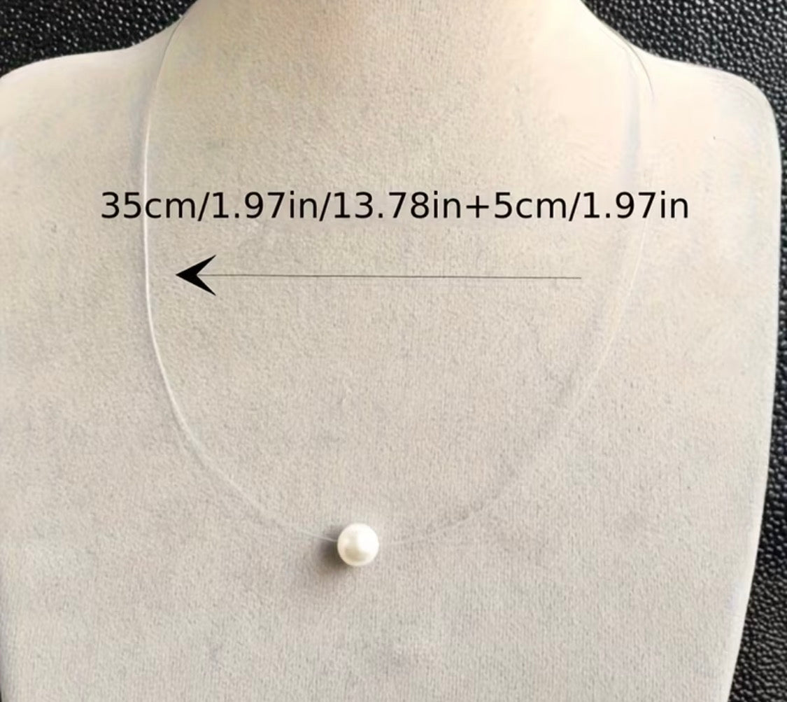 Single Pearl-Look Floating Necklace with Clear Cord
