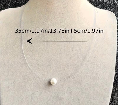 Single Pearl-Look Floating Necklace with Clear Cord