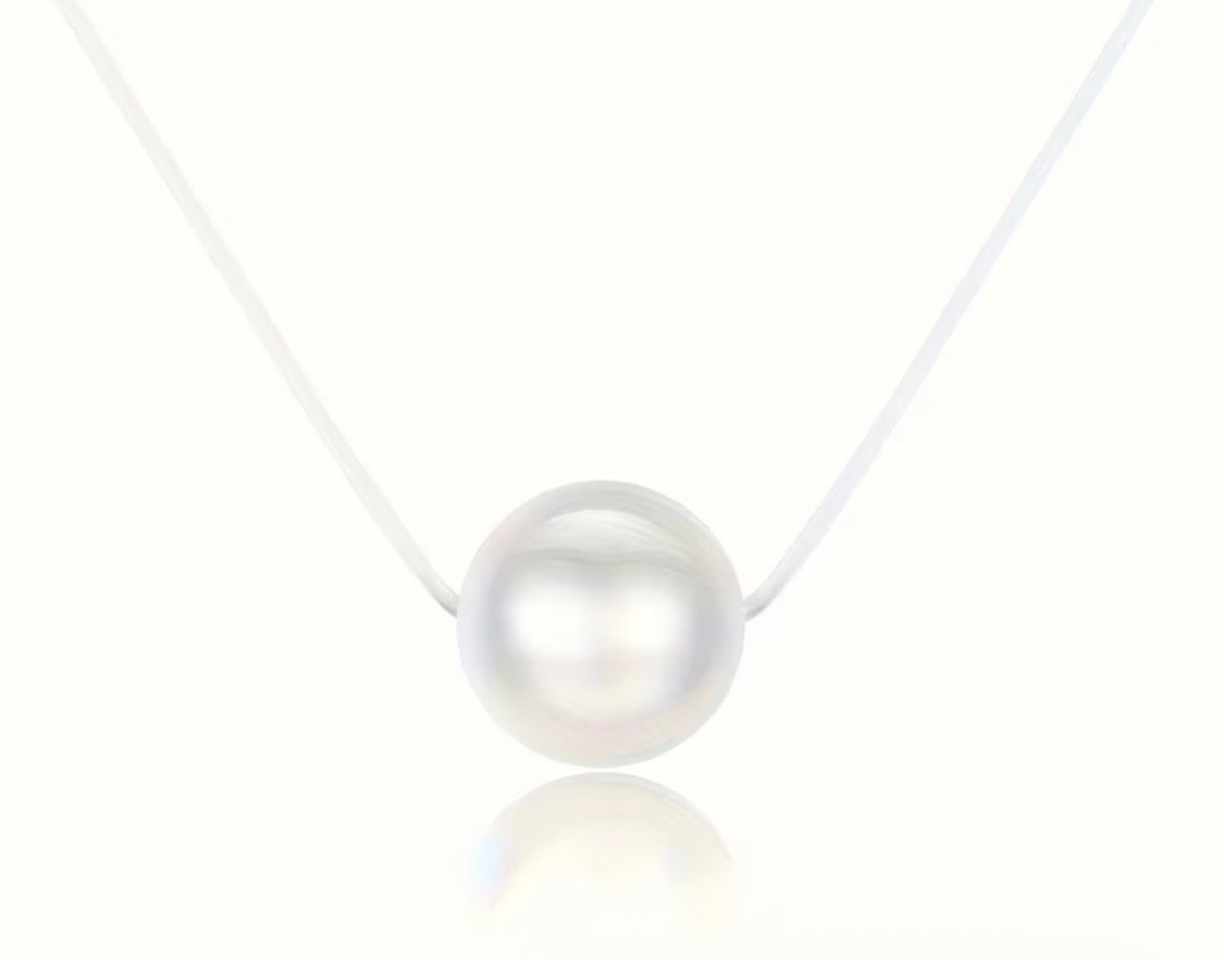 Single Pearl-Look Floating Necklace with Clear Cord