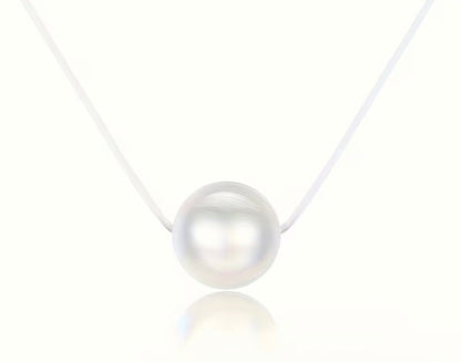 Single Pearl-Look Floating Necklace with Clear Cord