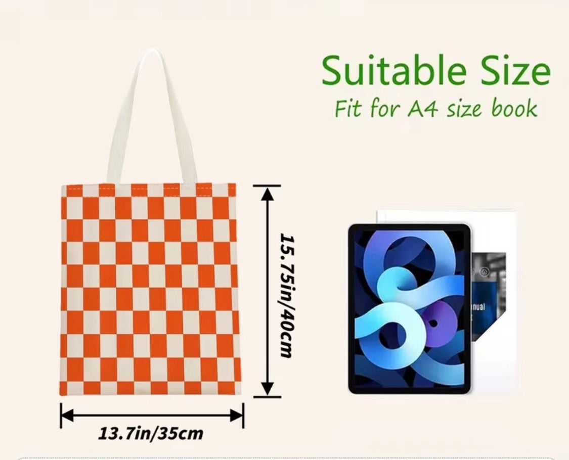 ORANGE AND WHITE CHECKERED TOTE BAG