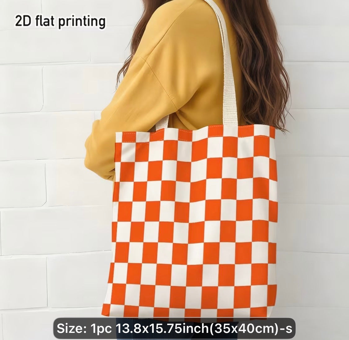 ORANGE AND WHITE CHECKERED TOTE BAG