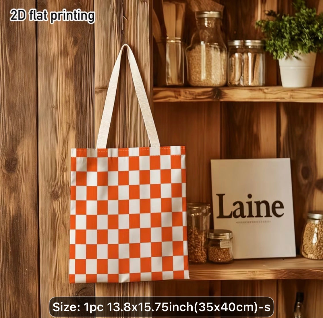 ORANGE AND WHITE CHECKERED TOTE BAG