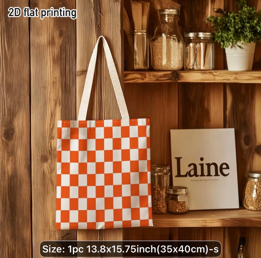 ORANGE AND WHITE CHECKERED TOTE BAG
