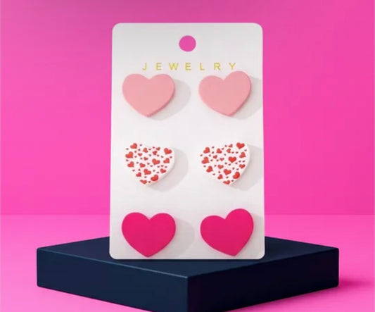 3 PAIRS HEART SHAPED EARRINGS