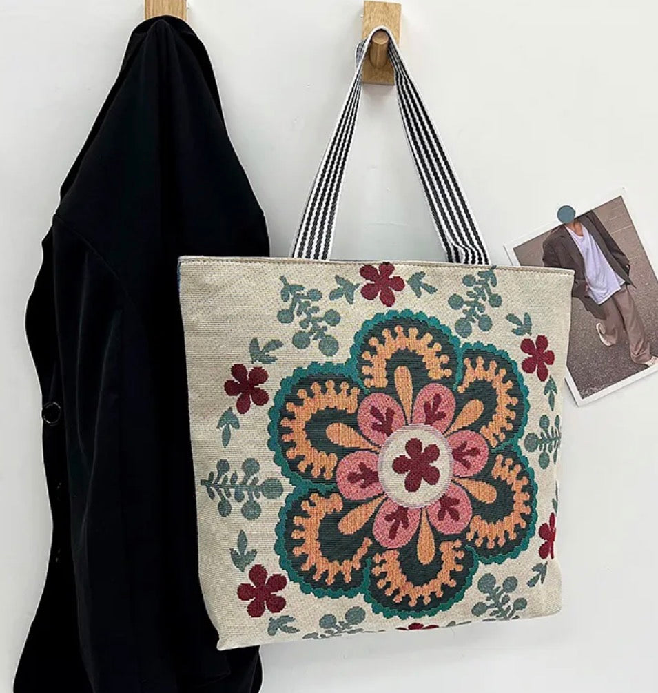 FLORAL CANVAS TOTE BAG