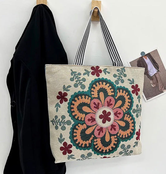 FLORAL CANVAS TOTE BAG