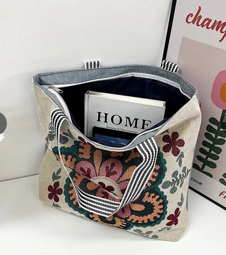 FLORAL CANVAS TOTE BAG